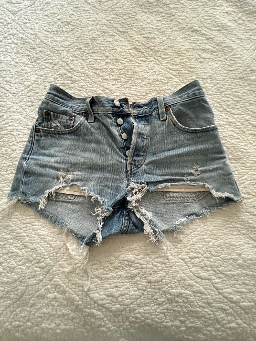 Levi's Light Blue Distressed 501 Jean Shorts
